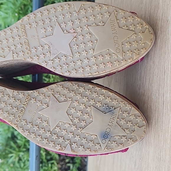 JIMMY CHOO 'PAPINA' BERRY WINE SUEDE CORK WEDGE Size 40 - Picture 12 of 14